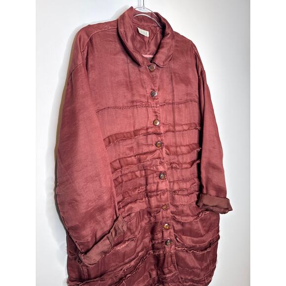 2000s Krista Larson Mauve Crinkled Silk Overshirt Jacket One Size - Picture 8 of 14